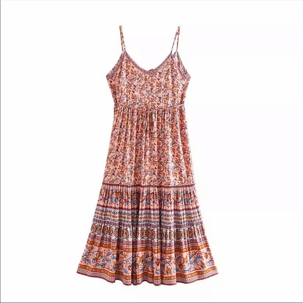 Boho Floral Gypsy Print Cami Maxi Dress Black - Picture 14 of 16